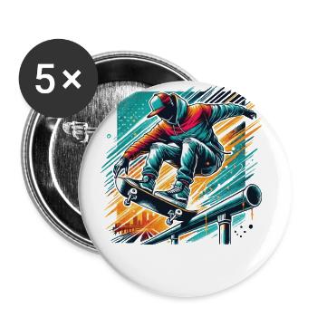 Skater Auf Dem Skateboarder Design Skatebording - Buttons groß 56 mm (5er Pack) - Weiß - Vorne