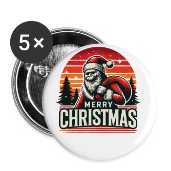 Frohe Weihnachten Cool Santa Bigfoot Ho! Ho! Ho! - Buttons groß 56 mm (5er Pack) - Weiß - Vorne