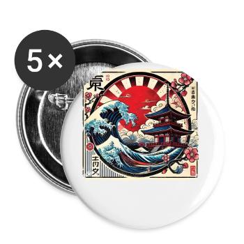 Pagode japonaise traditionnelle, - Lot de 5 grands badges (56 mm) - blanc - Devant
