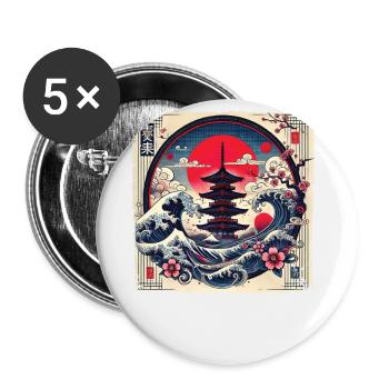 Pagode japonaise traditionnelle, - Lot de 5 grands badges (56 mm) - blanc - Devant