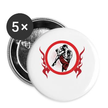 Lethwei Ich Trete Mit Respekt - Buttons groß 56 mm (5er Pack) - Weiß - Vorne