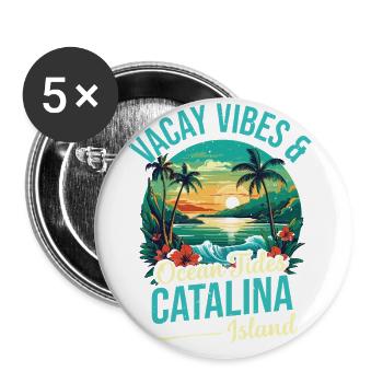 Vacay Vibes & Occänen -gezeiten Catalina Island - Buttons groß 56 mm (5er Pack) - Weiß - Vorne