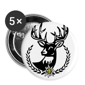 Hirsch Lorbeerkranz Wiesn Edelweiss - Buttons groß 56 mm (5er Pack) - Weiß - Vorne