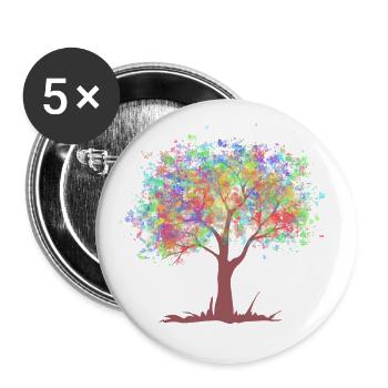 Baum mit Regenbogen Farben Blättern - Buttons groß 56 mm (5er Pack) - Weiß - Vorne