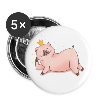 Schwein Prinzessin - Buttons groß 56 mm (5er Pack) - Weiß - Vorne