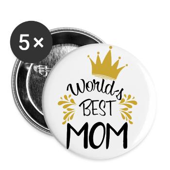 World's Best Mom with Crown - Buttons large 2.2''/56 mm (5-pack) - white - Front