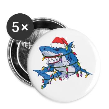 Santa Shark Christmas Lights - Lot de 5 grands badges (56 mm) - blanc - Devant