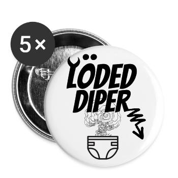 Loaded Diper Mit Diper Design Und Geruch - Buttons groß 56 mm (5er Pack) - Weiß - Vorne