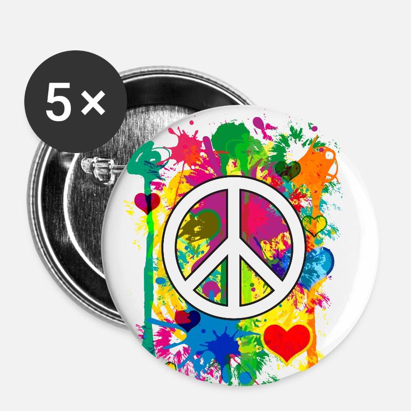 04 Peace Colorful Hearts Fabspritzer - Buttons large 2.2''/56 mm (5-pack) - white