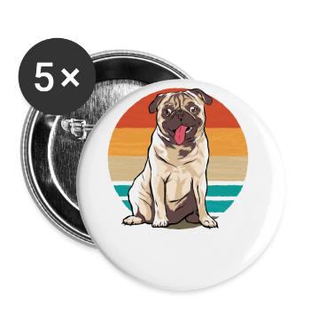 Pug Dog Vintage - Lot de 5 grands badges (56 mm) - blanc - Devant