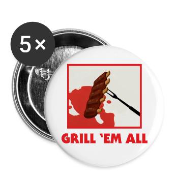 Grill 'em all - Barbecue Metal Party Barbecue - Buttons groß 56 mm (5er Pack) - Weiß - Vorne