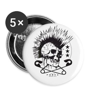 Crâne Punk avec Cadeau d’Aiguille de Sécurité Drôle - Lot de 5 grands badges (56 mm) - blanc - Devant