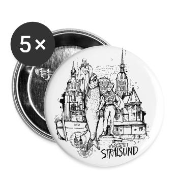 Hansestadt Stralsund - Buttons groß 56 mm (5er Pack) - Weiß - Vorne