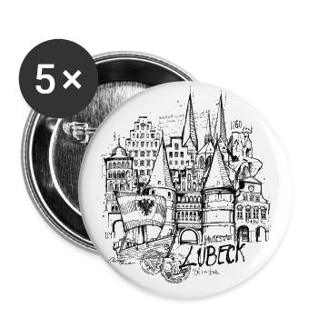 Hansestadt Lübeck - Buttons groß 56 mm (5er Pack) - Weiß - Vorne
