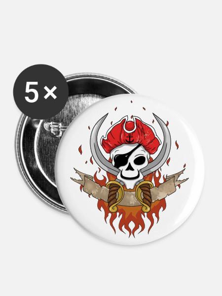 Pirate Skull - Buttons groß 56 mm (5er Pack) - Weiß