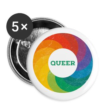 Regenbogen Ring "Queer" grün - Buttons groß 56 mm (5er Pack) - Weiß - Vorne