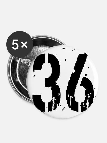 36 Zahl 36 - Buttons groß 56 mm (5er Pack) - Weiß