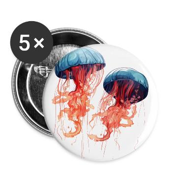 Méduse aquarelle rose bleu oeuvre - Lot de 5 grands badges (56 mm) - blanc - Devant
