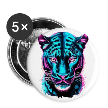 Neon Panther Facial - Cyber Futuristic Collection - Buttons large 2.2''/56 mm (5-pack) - white - Front