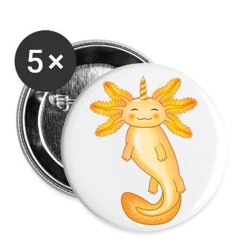 Gelber Einhorn-Axolotl - Buttons groß 56 mm (5er Pack) - Weiß - Vorne