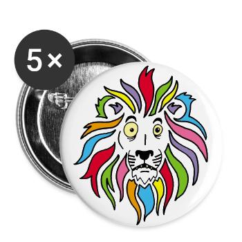 Lion and multicolored mane - Buttons large 2.2''/56 mm (5-pack) - white - Front