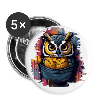 Owl grunge - Buttons large 2.2''/56 mm (5-pack) - white - Front