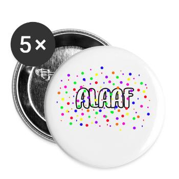 KARNEVAL FASCHING FASTNACHT KÖLLE ALAAF KONFETTI - Buttons groß 56 mm (5er Pack) - Weiß - Vorne