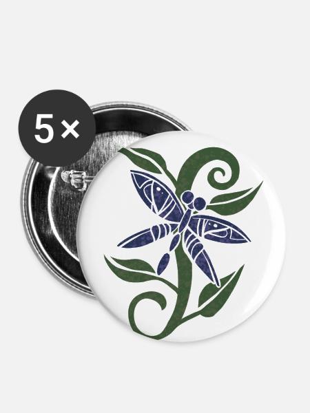 Blaue Libelle - Buttons groß 56 mm (5er Pack) - Weiß