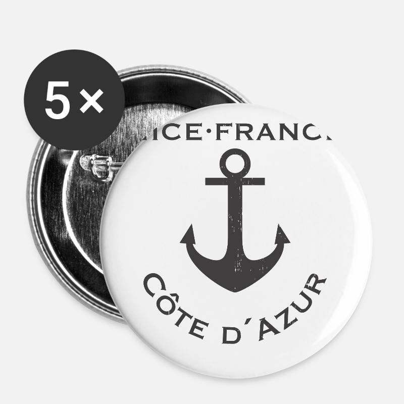 Nizza (Nice) France grey edition - Buttons groß 56 mm (5er Pack) - Weiß
