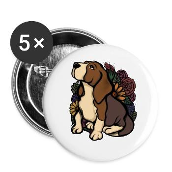beagle floral - Buttons large 2.2''/56 mm (5-pack) - white - Front