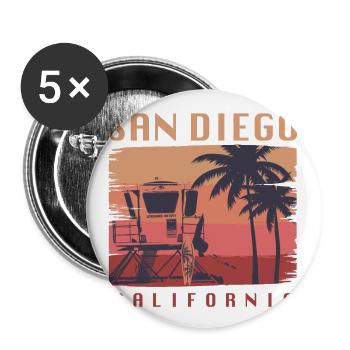 San Diego California Surfing - Buttons large 2.2''/56 mm (5-pack) - white - Front
