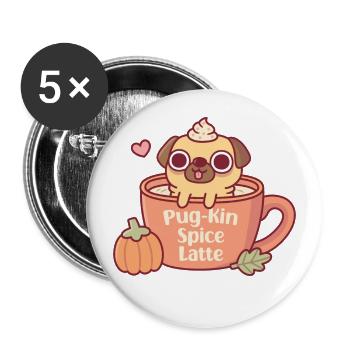 Cute Pug Pugkin Pumpkin Spice Latte Funny - Buttons large 2.2''/56 mm (5-pack) - white - Front