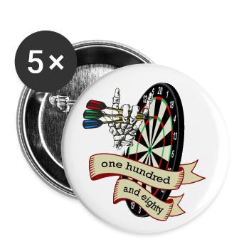 Dart Skull one hundred and eighty, Dartspiel darts - Buttons groß 56 mm (5er Pack) - Weiß - Vorne