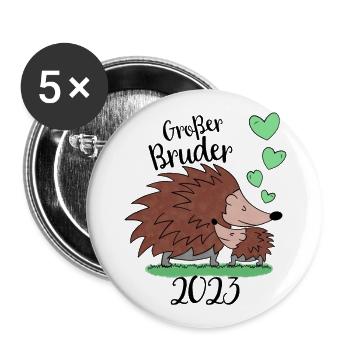 Großer Bruder 2023 - Süße Igel Geschenk Idee - Buttons groß 56 mm (5er Pack) - Weiß - Vorne
