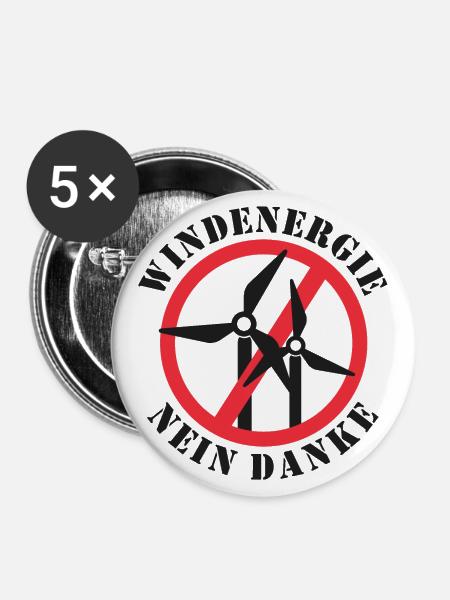 Windenergie Nein Danke - Buttons groß 56 mm (5er Pack) - Weiß