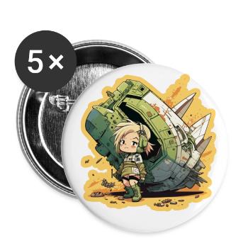 Cute girl, pilot and spaceship - Buttons large 2.2''/56 mm (5-pack) - white - Front