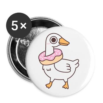 Süße alberne Gans mit Donut um den Hals - Buttons groß 56 mm (5er Pack) - Weiß - Vorne