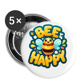 Bee Happy glückliche Biene - Buttons groß 56 mm (5er Pack) - Weiß - Vorne