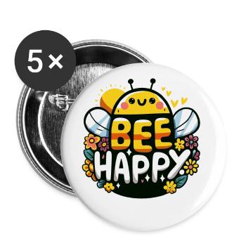 Bee Happy Biene - Buttons groß 56 mm (5er Pack) - Weiß - Vorne