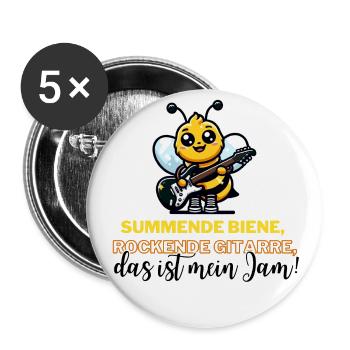 Bee with guitar - Buttons large 2.2''/56 mm (5-pack) - white - Front