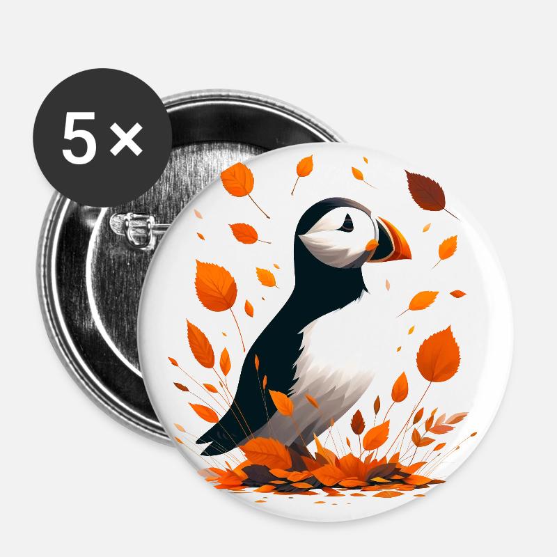 Papageitaucher im Herbst - Buttons groß 56 mm (5er Pack) - Weiß