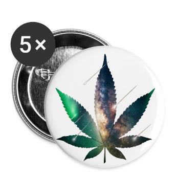 Galaxy Hanfblatt - Cannabis - Weed - Buttons groß 56 mm (5er Pack) - Weiß - Vorne