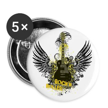 Rock'n Roller (guitare) 01 - Lot de 5 grands badges (56 mm) - blanc - Devant