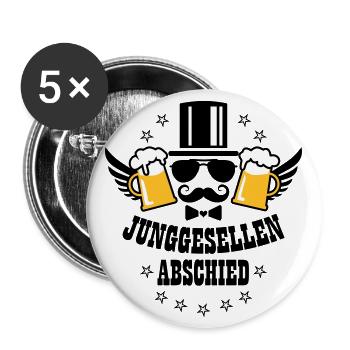 JGA Junggesellenabschied deluxe Bier Beer Party - Buttons groß 56 mm (5er Pack) - Weiß - Vorne
