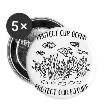 Protects Our Ocean Sea Plastic Pollution - Buttons large 2.2''/56 mm (5-pack) - white - Front
