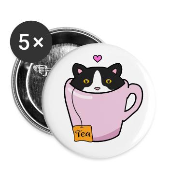 Black and white cat - Buttons large 2.2''/56 mm (5-pack) - white - Front