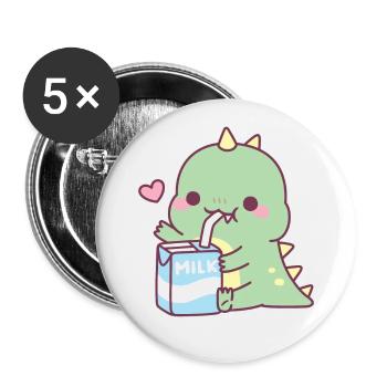 Cute Dinosaur Loves Milk - Buttons large 2.2''/56 mm (5-pack) - white - Front