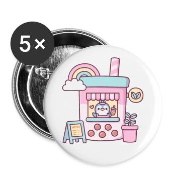 Süßer Pinguin Running Bubble Tea Cafe - Buttons groß 56 mm (5er Pack) - Weiß - Vorne