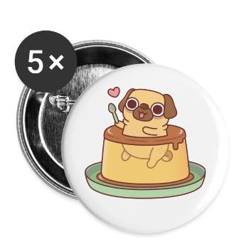 Cute Pug In Japanese Custard Pudding Funny - Buttons large 2.2''/56 mm (5-pack) - white - Front