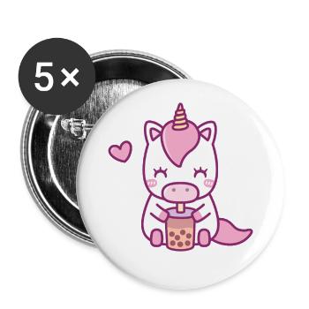 Mignonne Licorne buvant du thé Boba - Lot de 5 grands badges (56 mm) - blanc - Devant